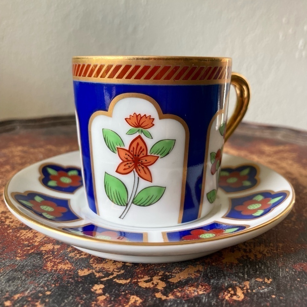 Fitz & Floyd Oriental Flower Demitasse Set